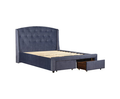 Queen Size Storage Bed Frame Upholtery Navy Blue Fabric with 2 Drawers