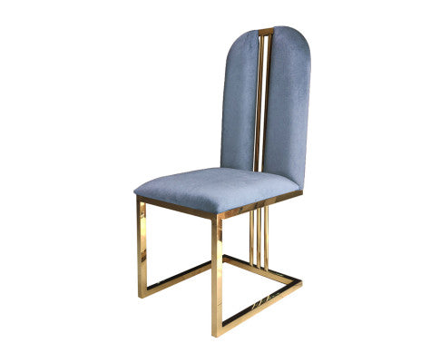 2X Dining Chair Stainless Gold Frame & Seat Blue Fabric