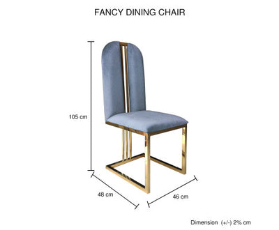 2X Dining Chair Stainless Gold Frame & Seat Blue Fabric