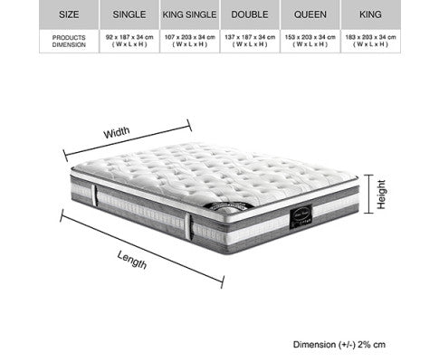 Mattress Euro Top Double Size Pocket Spring Coil with Knitted Fabric Medium Firm 34cm Thick