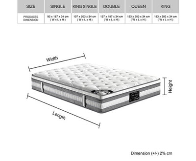 Mattress Euro Top Queen Size Pocket Spring Coil with Knitted Fabric Medium Firm 34cm Thick