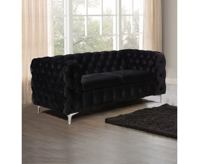 2 Seater Sofa Classic Button Tufted Lounge in Black Velvet Fabric with Metal Legs