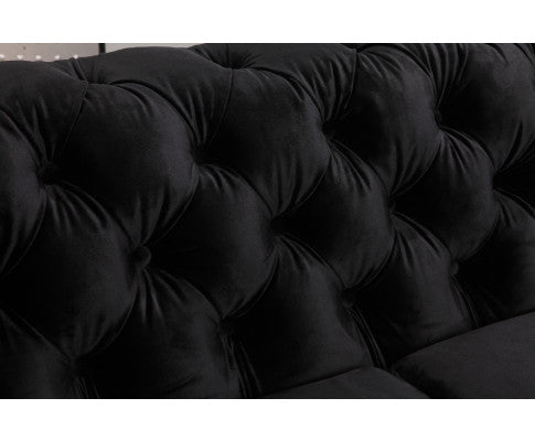 2 Seater Sofa Classic Button Tufted Lounge in Black Velvet Fabric with Metal Legs