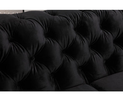 2 Seater Sofa Classic Button Tufted Lounge in Black Velvet Fabric with Metal Legs