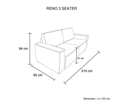 Reno 3 Seater Sofa Beige Colour Fabric Upholstery Wooden Structure Knock Down Feature In Back & Arms