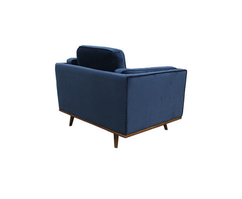 Single Seater Armchair Sofa Modern Lounge Accent Chair in Soft Blue Velvet with Wooden Frame