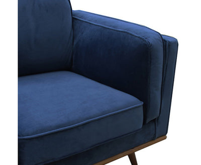 Single Seater Armchair Sofa Modern Lounge Accent Chair in Soft Blue Velvet with Wooden Frame