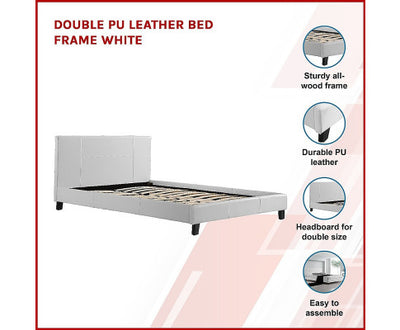 Double PU Leather Bed Frame White