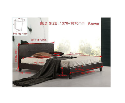 Double PU Leather Bed Frame Brown