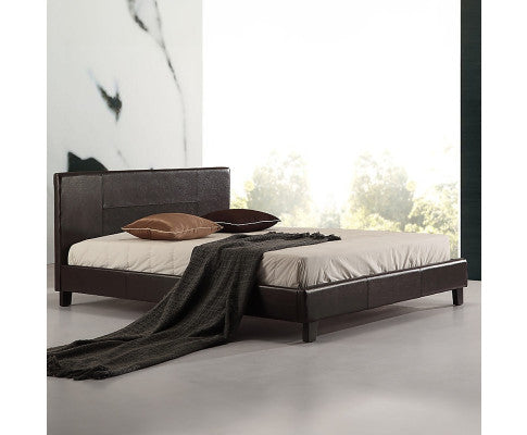 Queen PU Leather Bed Frame Brown