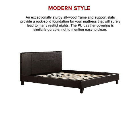 Queen PU Leather Bed Frame Brown