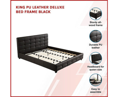 King PU Leather Deluxe Bed Frame Black