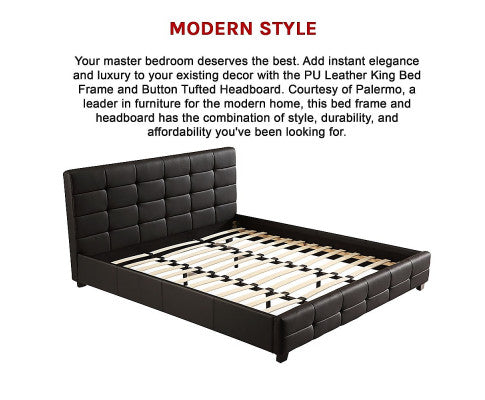 King PU Leather Deluxe Bed Frame Black