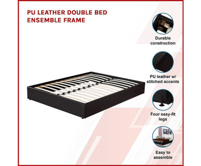 PU Leather Double Bed Ensemble Frame