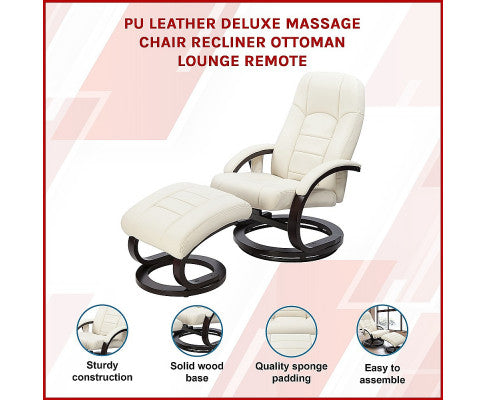 PU Leather Deluxe Massage Chair Recliner Ottoman Lounge Remote