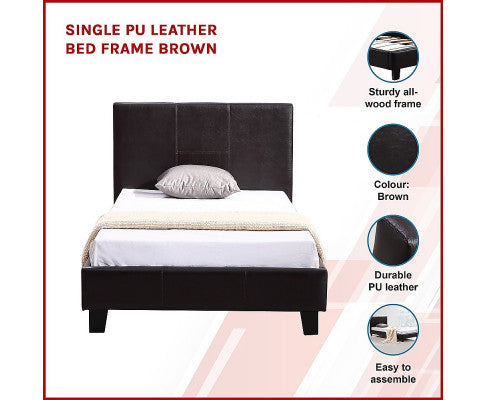 Single PU Leather Bed Frame Brown