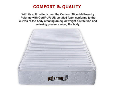 Palermo Contour 20cm Encased Coil Single Mattress CertiPUR-US Certified Foam