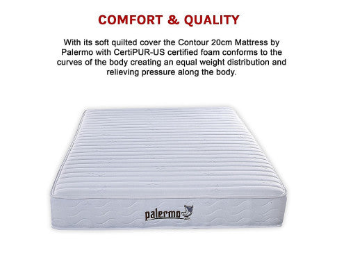 Palermo Contour 20cm Encased Coil Queen Mattress CertiPUR-US Certified Foam