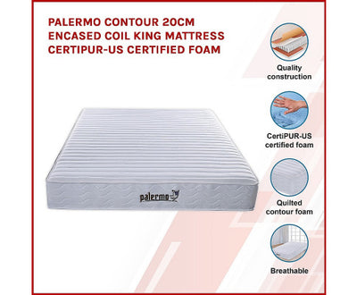 Palermo Contour 20cm Encased Coil King Mattress CertiPUR-US Certified Foam