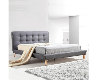 Double Linen Fabric Deluxe Bed Frame Grey