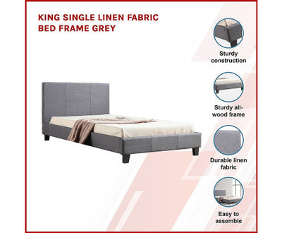 King Single Linen Fabric Bed Frame Grey