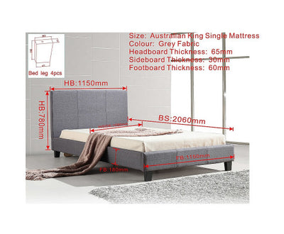 King Single Linen Fabric Bed Frame Grey