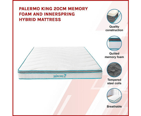 Palermo King 20cm Memory Foam and Innerspring Hybrid Mattress