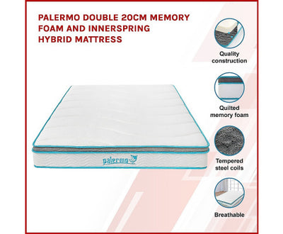 Palermo Double 20cm Memory Foam and Innerspring Hybrid Mattress