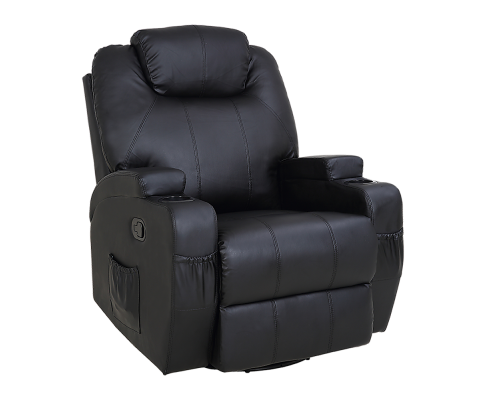 Black Massage Sofa Chair Recliner 360 Degree Swivel PU Leather Lounge 8 Point Heated