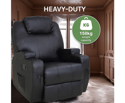 Black Massage Sofa Chair Recliner 360 Degree Swivel PU Leather Lounge 8 Point Heated