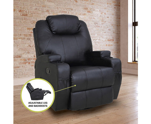 Black Massage Sofa Chair Recliner 360 Degree Swivel PU Leather Lounge 8 Point Heated