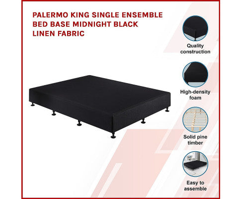 Palermo King Single Ensemble Bed Base Midnight Black Linen Fabric