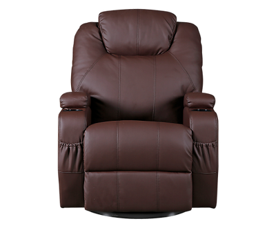 Brown Massage Sofa Chair Recliner 360 Degree Swivel PU Leather Lounge 8 Point Heated