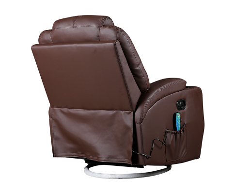 Brown Massage Sofa Chair Recliner 360 Degree Swivel PU Leather Lounge 8 Point Heated