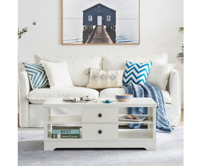 Margaux White Coastal Style Coffee Table with Drawers