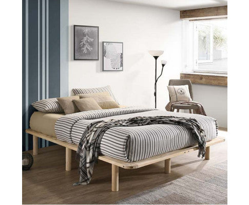 Platform Bed Base Frame Wooden Natural King Pinewood