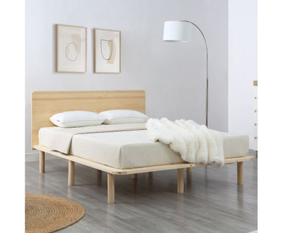 Natural Solid Wood Bed Frame Bed Base with Headboard Double