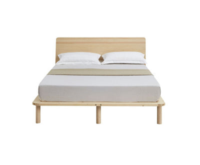 Natural Solid Wood Bed Frame Bed Base with Headboard Double