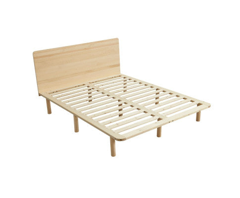 Natural Solid Wood Bed Frame Bed Base with Headboard Double