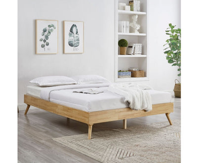 Natural Oak Ensemble Bed Frame Wooden Slat Queen