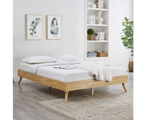 Natural Oak Ensemble Bed Frame Wooden Slat King