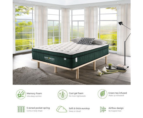 Green Tea Cool Gel Memory Foam Mattress 36cm 5 Zone King Single