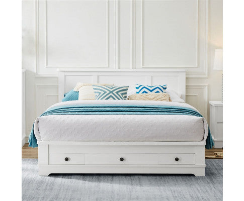 Margaux White Coastal Lifestyle Bedframe with Storage Drawers Double