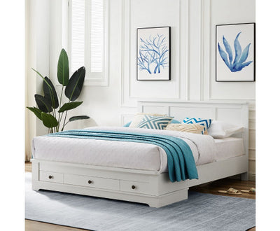 Margaux White Coastal Lifestyle Bedframe with Storage Drawers Double