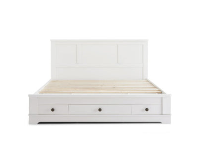 Margaux White Coastal Lifestyle Bedframe with Storage Drawers Double