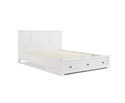 Margaux White Coastal Lifestyle Bedframe with Storage Drawers Double