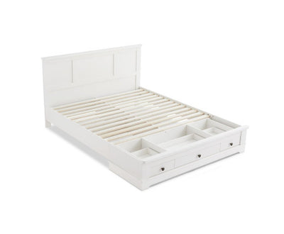 Margaux White Coastal Lifestyle Bedframe with Storage Drawers Double