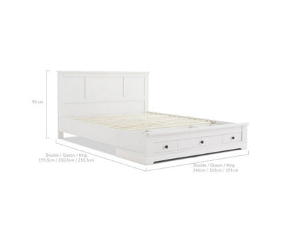 Margaux White Coastal Lifestyle Bedframe with Storage Drawers Double