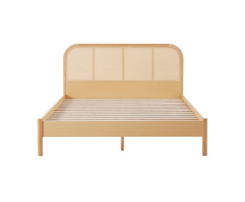 Lulu Bed Frame with Curved Rattan Bedhead - Double