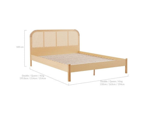 Lulu Bed Frame with Curved Rattan Bedhead - Double